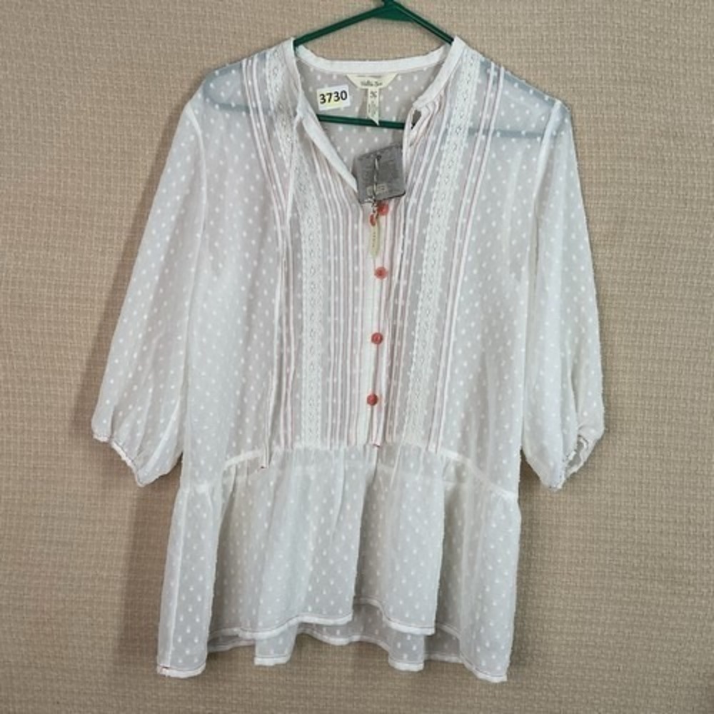 NWTโ Matilda Jane Peplum Ivory Swiss Dot Semi Sheer Tunic Blouse Women M China